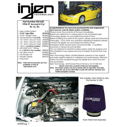 Injen Cold Air Intake System | 1994 - 1997 Honda Accord (RD1650BLK)