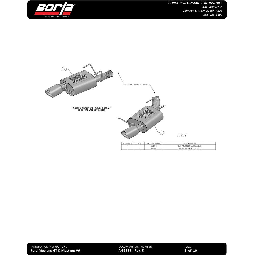 Borla Axle-Back Exhaust System - S-Type | 2013-2014 Ford Mustang 5.0L (11836)