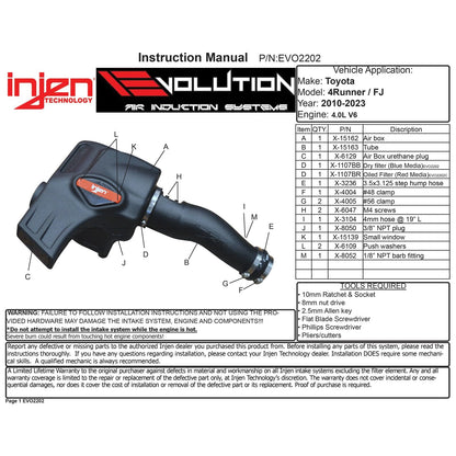 Injen Evolution Cold Air Intake | Toyota 4Runner (03-09) / Tacoma (04-15) / FJ Cruiser (07-23) / Lexus GX460 (09-23) / 4Runner (09-24) (EVO2202)