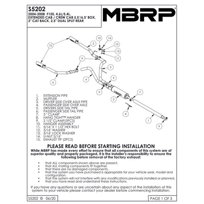 MBRP 3in. Cat-Back Dual Split Rear Exit Exhaust | Ford F150 (04-08) 4.6L/5.4L EC/CC-SB (S5202409)