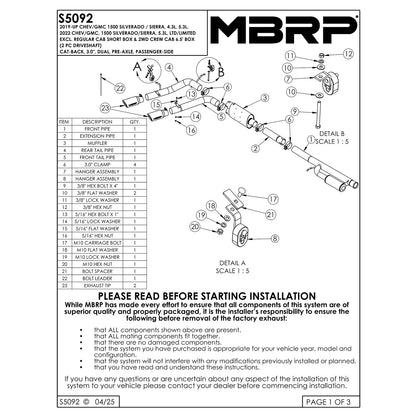 MBRP 4.5L/5.3L Pre-Axle D&S Cat-Back Exhaust w/ 4in OD Tip | Chevy 1500 (S5092BLK)