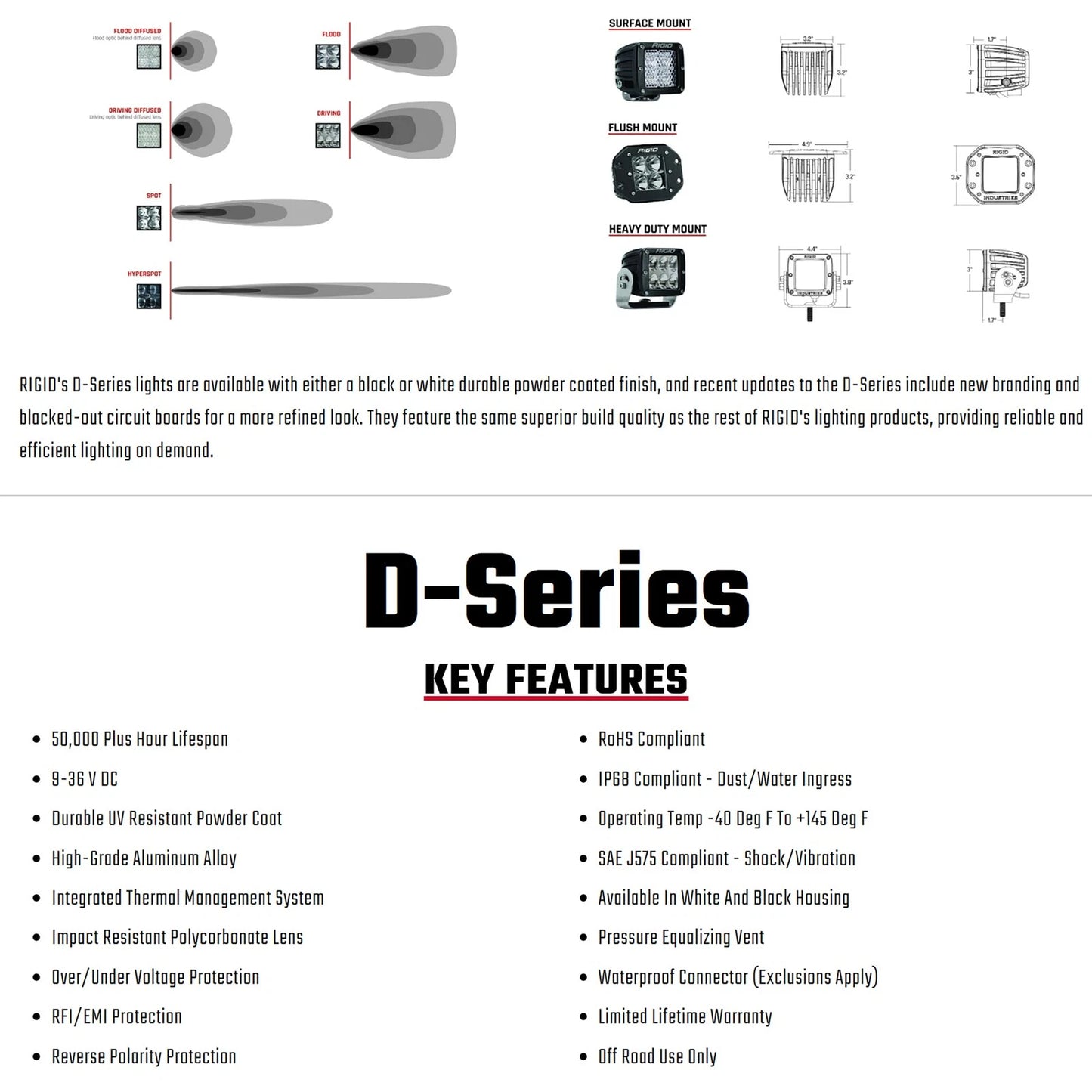 Rigid Industries Rigid D-Series LED Pro Light - Flood / Surface / White Housing / Pair (RIG602113)