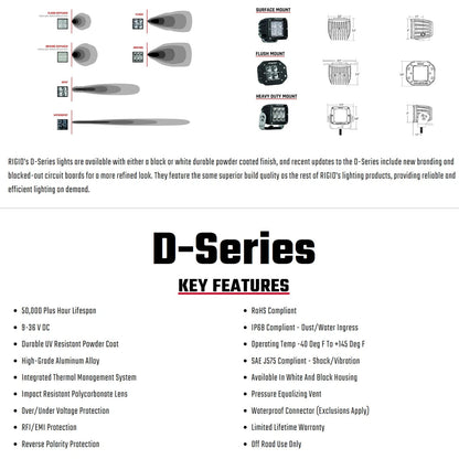 Rigid Industries Rigid D-Series LED Pro Light - Flood / Surface / White Housing / Pair (RIG602113)
