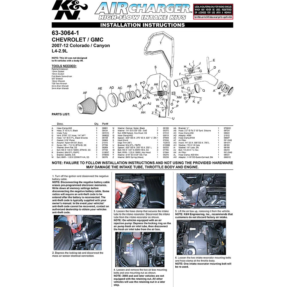 K&N AirCharger Performance Intake | GM Canyon/Colorado L4-2.9L (07-09) (63-3064-1)