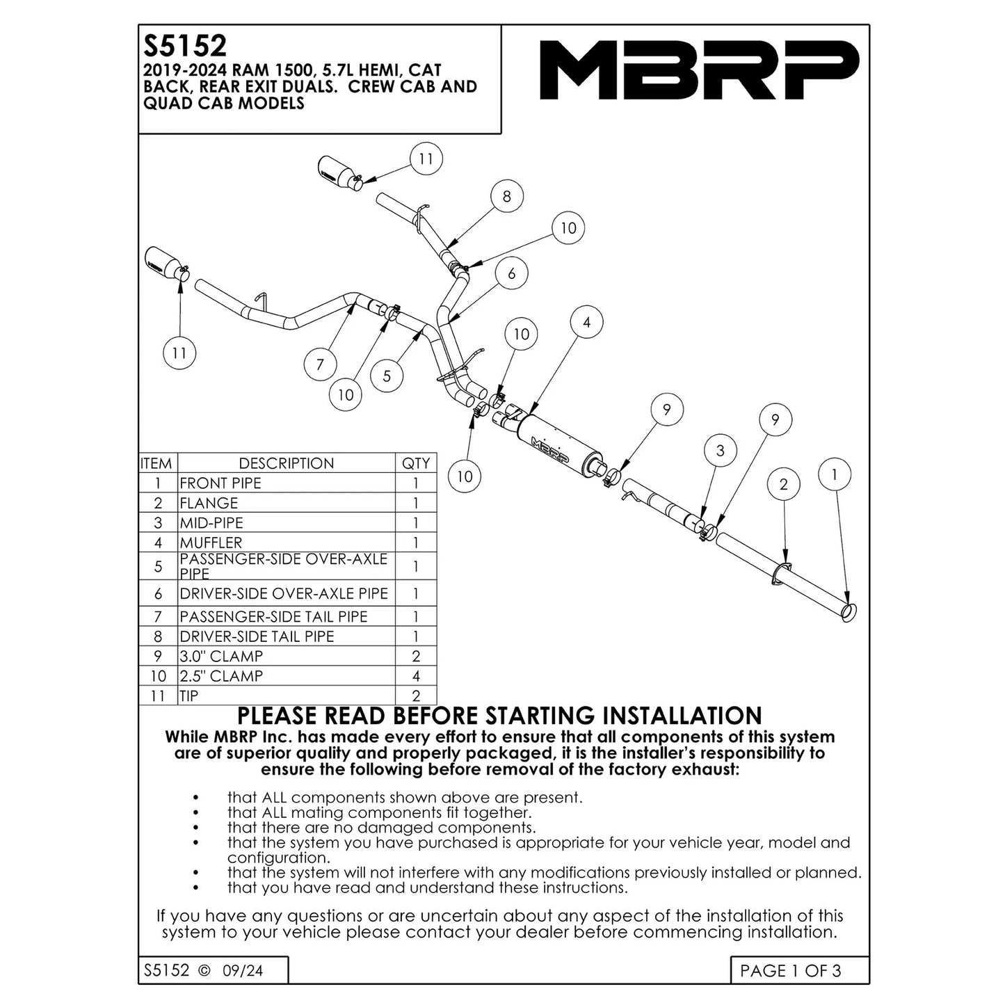 MBRP 3in Cat-Back Exhaust w/ 4.5in Tip | Ram 1500 19+ (S5152BLK)