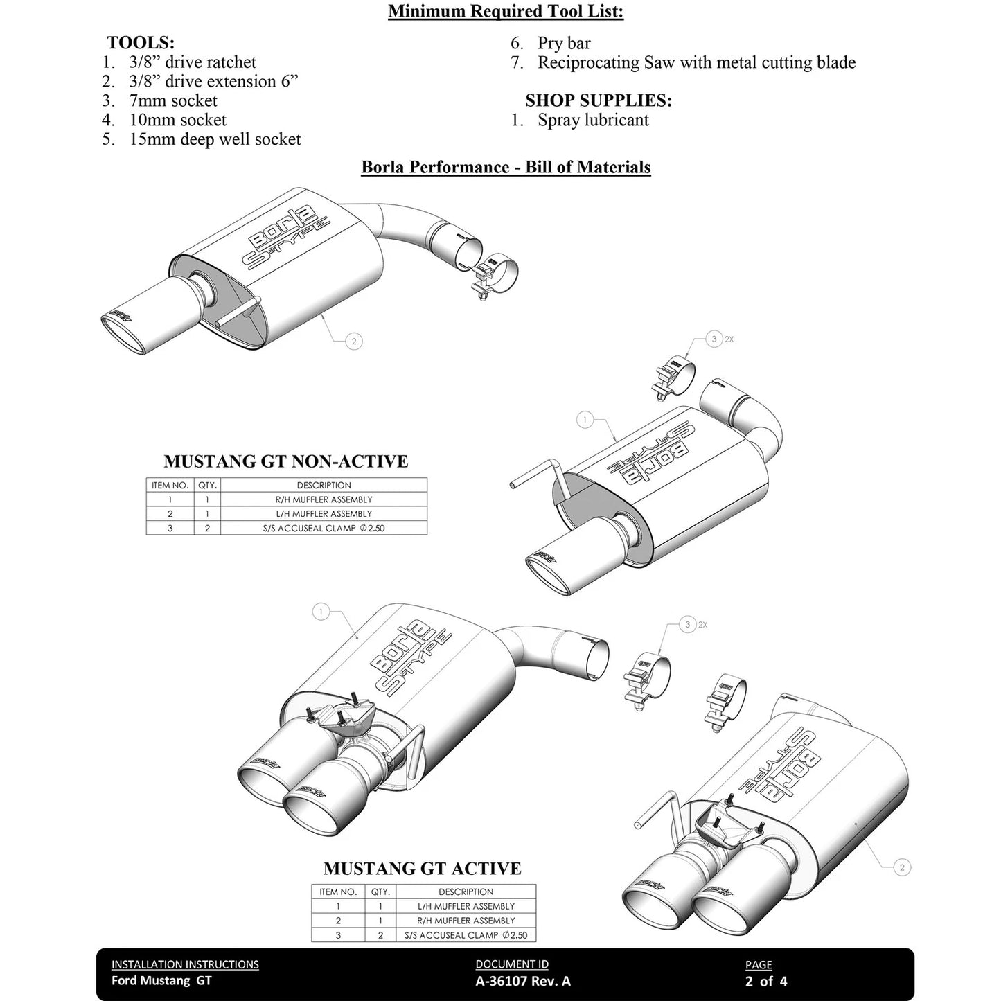 Borla 2.5in S-Type Axle-Back Exhaust | Ford Mustang GT 5.0 (20-26) w/o Active Exhaust (11983)