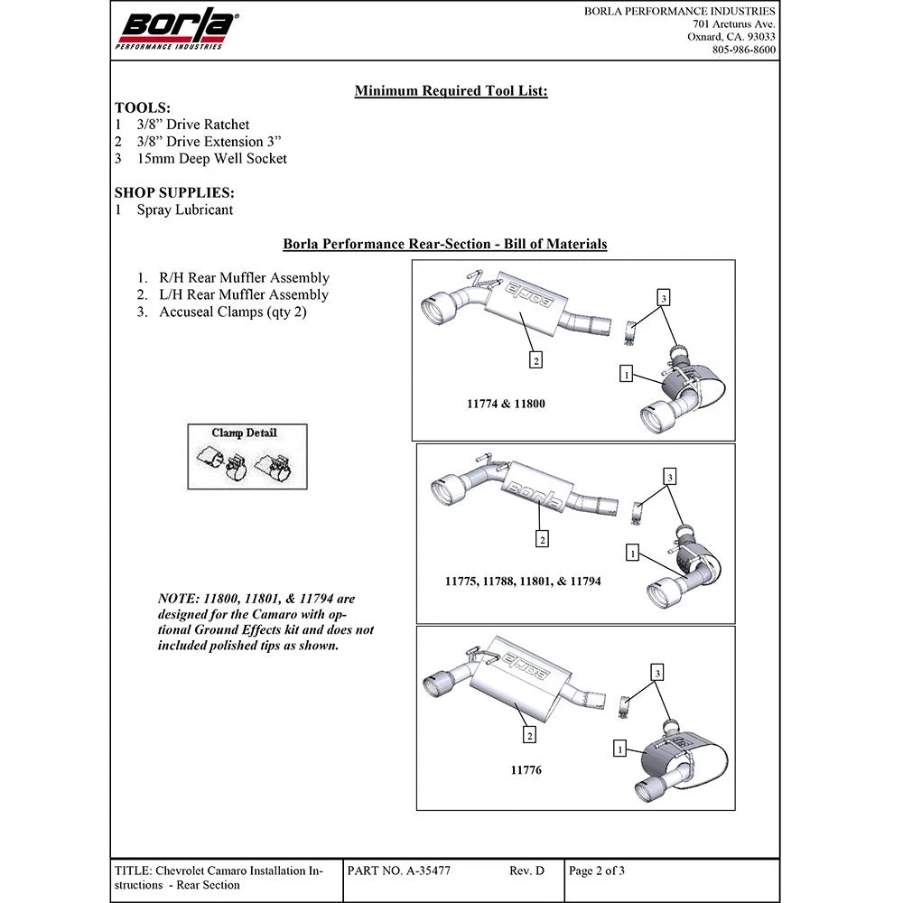Borla Axle-Back Exhaust System - S-Type | 2010-2013 Chevrolet Camaro 6.2L (11801)