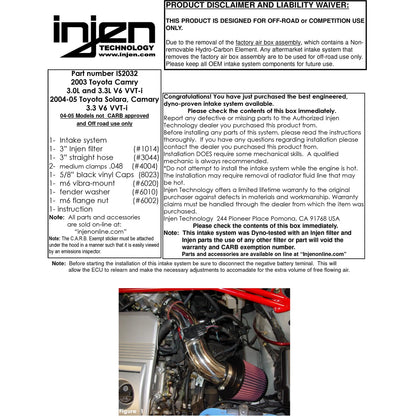 Injen Polished Short Ram Cold Air Intake System | Toyota Camry V6 / Solara V6 (03-05) (IS2032P)