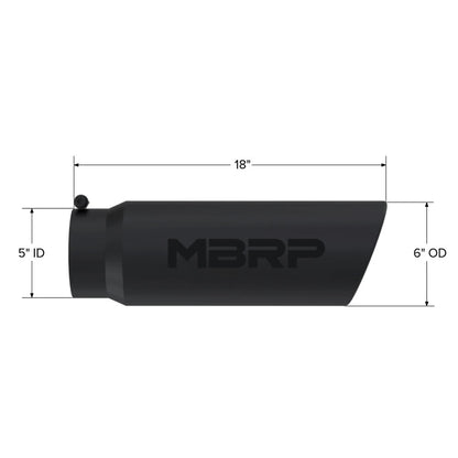MBRP Universal Tip 6in OD Angled Rolled End 5in Inlet 18in Length Black Finish Exhaust