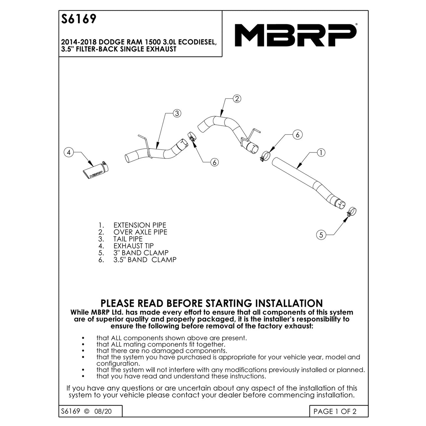 MBRP Alum Filter Back Exhaust | Dodge Ram 1500 3.0L EcoDiesel (09-18) (S6169AL)