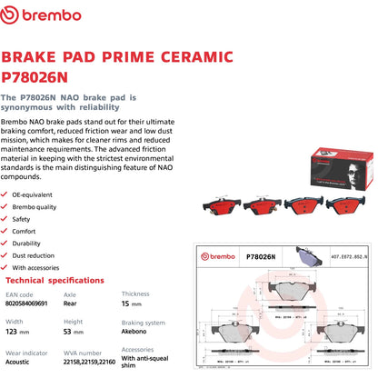 Brembo Premium OE Ceramic Rear Brake Pads | Subaru WRX (16-20) / Legacy/Outback/2019 Crosstrek (15-19) (P78026N)