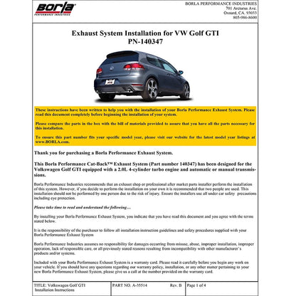 Borla Catback Exhaust | 2010-2014 VW Golf GTI MK6 (140347)