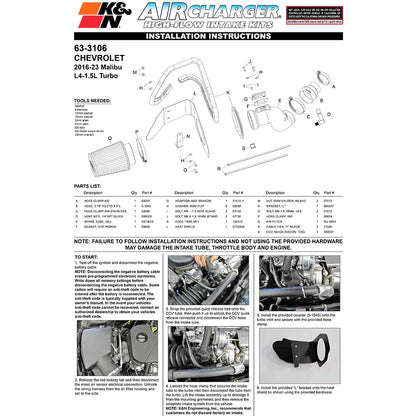K&N 16-18 Chevrolet Malibu 1.5L Turbo Performance Intake | Chevrolet Malibu (16-18) (63-3106)