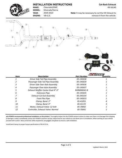 aFe Gemini XV 3in to Dual 3in 304 SS Cat-Back Exhaust | Chevy Silverado 1500 (19-22) (49-34140)