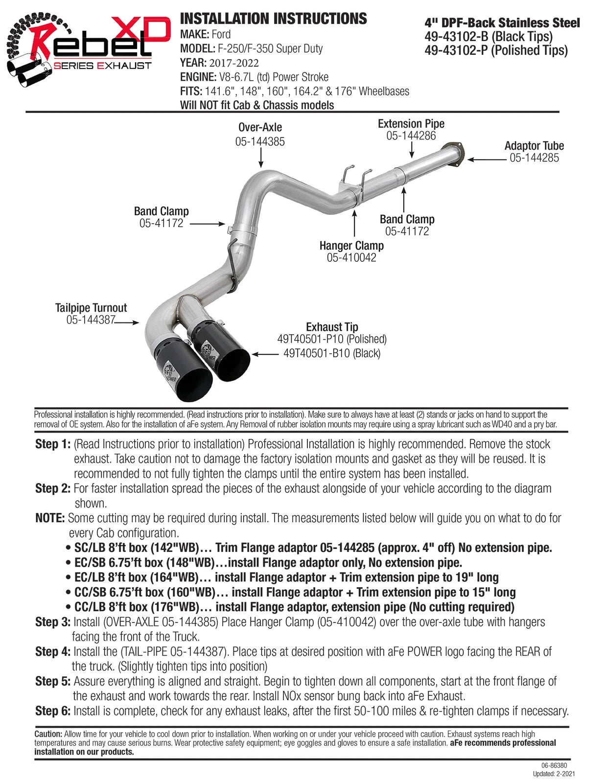 aFe Rebel XD 4in SS DPF-Back Exhaust w/ Dual Black Tips | Ford Diesel V8 6.7L (17-18) (49-43102-B)