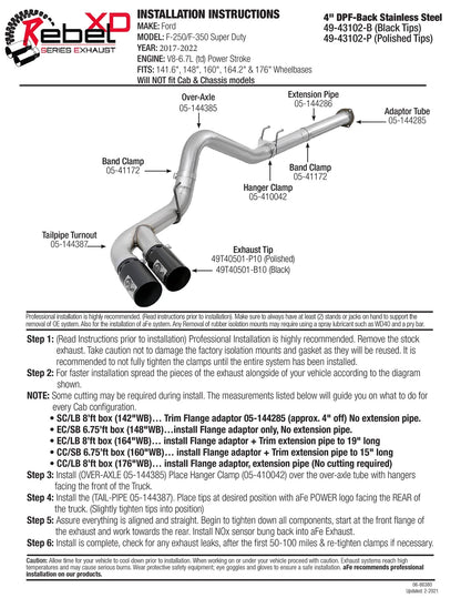 aFe Rebel XD 4in SS DPF-Back Exhaust w/ Dual Black Tips | Ford Diesel V8 6.7L (17-18) (49-43102-B)