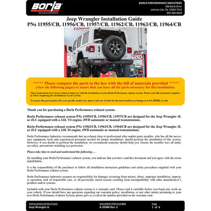 Borla Axle-Back Exhaust System - S-Type | 2018-2021 Jeep Wrangler 3.6L (11956)