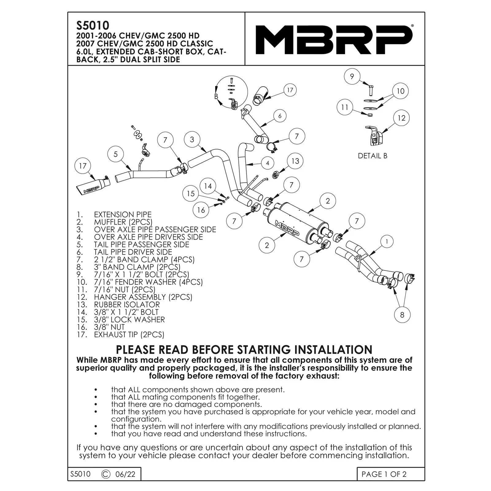 MBRP 2.5in. Dual Split Side Cat-Back | Chevy/GMC 2500 HD 6.0L (03-07) (S5010409)