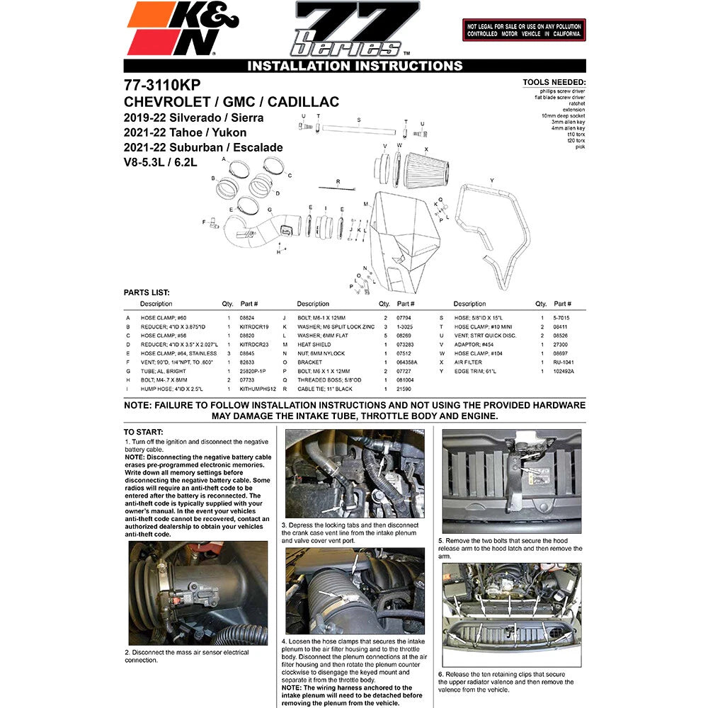 K&N Performance Air Intake Kit | Chevrolet Silverado / GMC Sierra 1500 (19-21) V8 5.3/6.2L