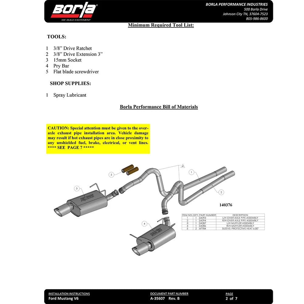 Borla Cat-Back Exhaust System - S-Type | 2011-2014 Ford Mustang 3.7L (140375)