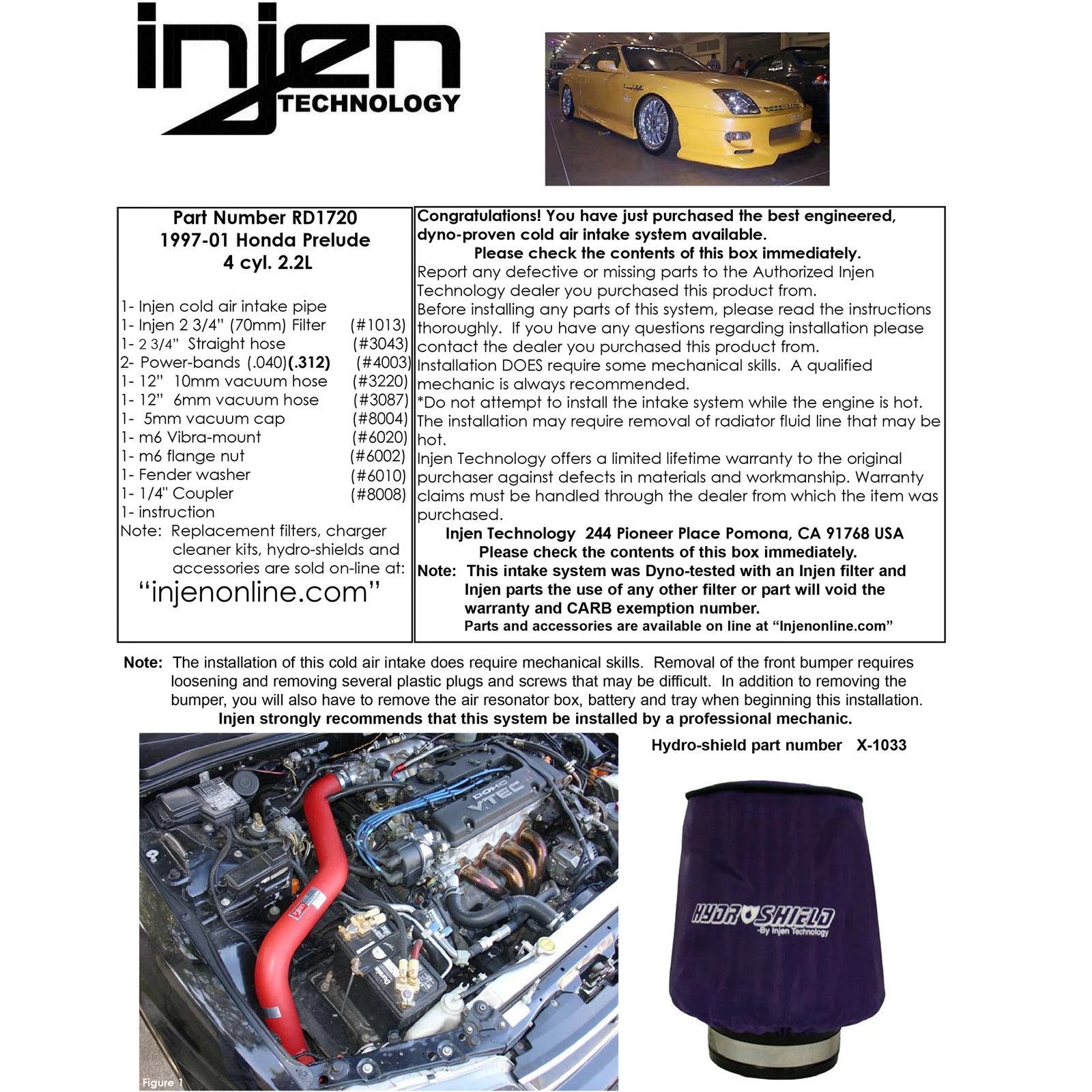 Injen Cold Air Intake System | 1997 - 2001 Honda Prelude (RD1720)