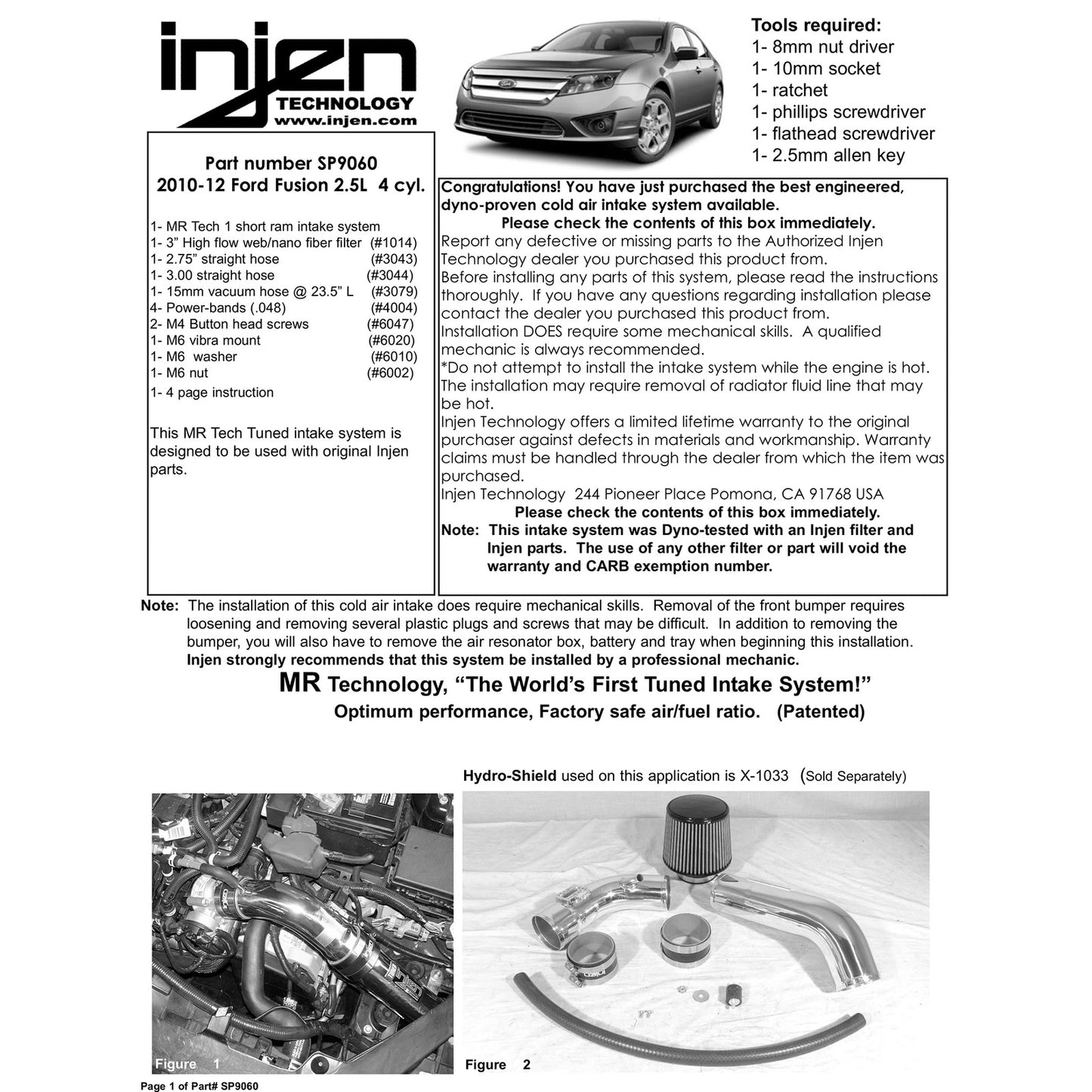 Injen 10-11 Ford Fusion 2.5L 4cyl Black Cold Air Intake | Ford Fusion (02-11) (SP9060BLK)