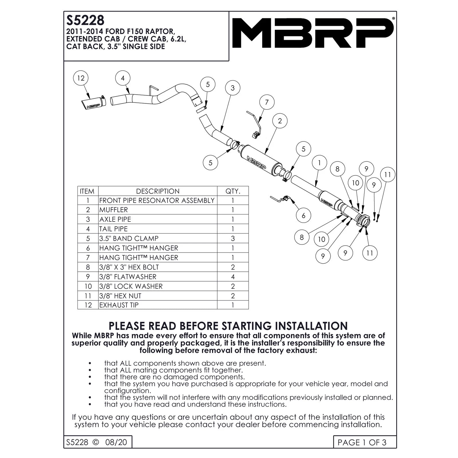 MBRP 3.5in Aluminum Cat-Back D&S Exhaust | Ford F150 SVT Raptor (11-13) (S5228AL)
