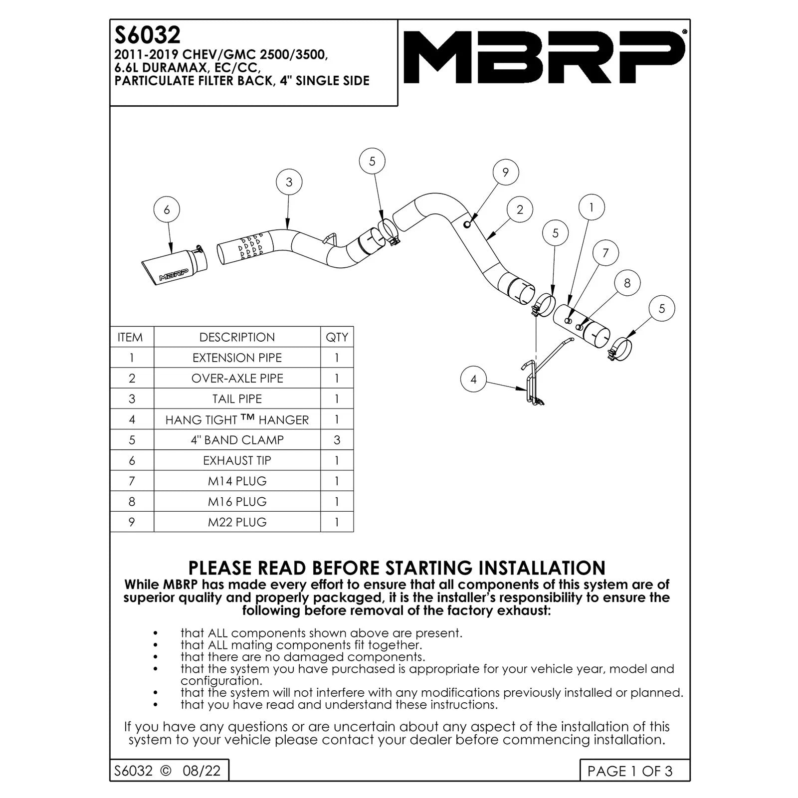 MBRP 15+ Chevy/GMC 2500/3500 4in T304 Filter Back Single Side Exhaust (S6032304)