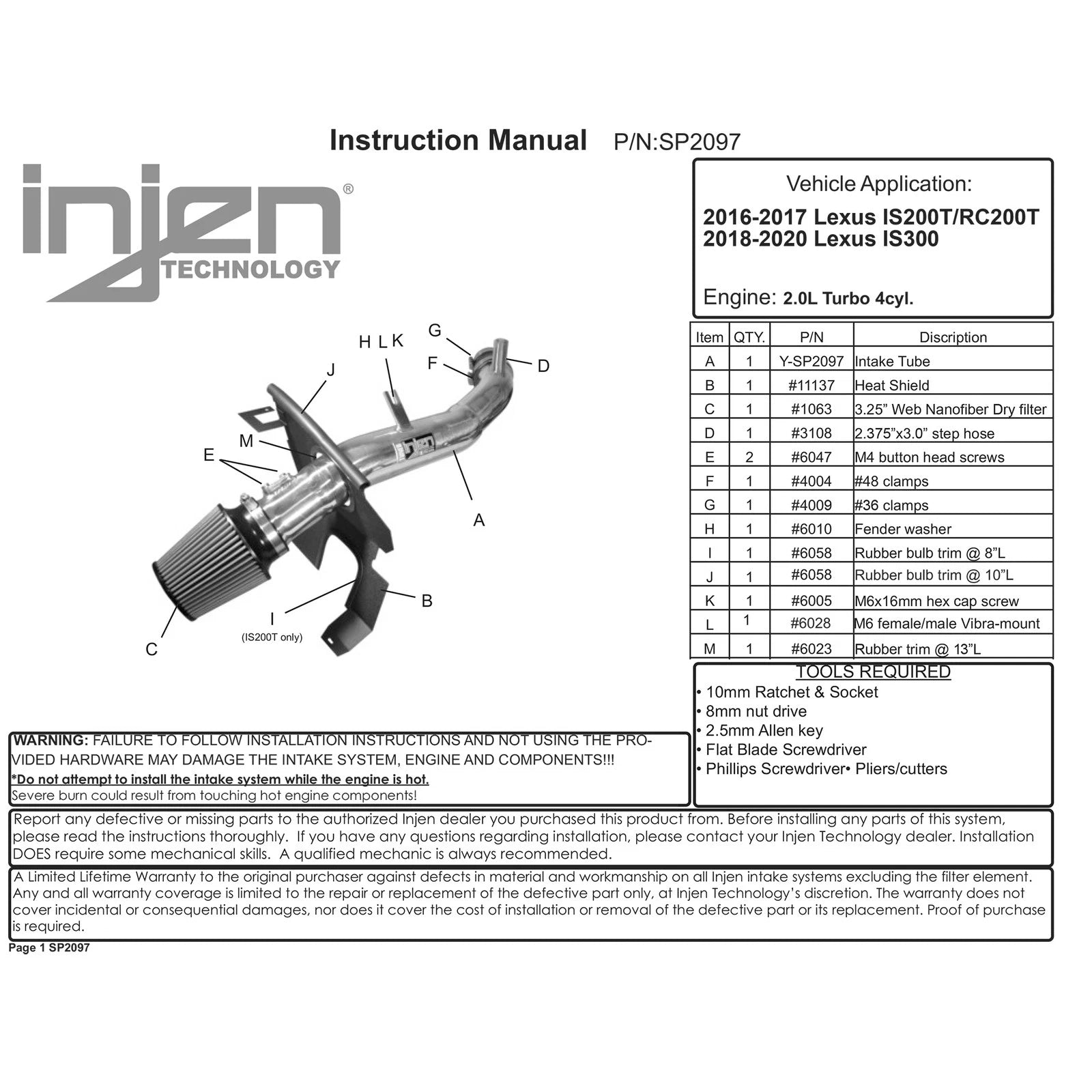 Injen Short Ram Air Intake w/ MR Technology | Lexus IS200T/RC200T 2.0L (12-20) (SP2097BLK)