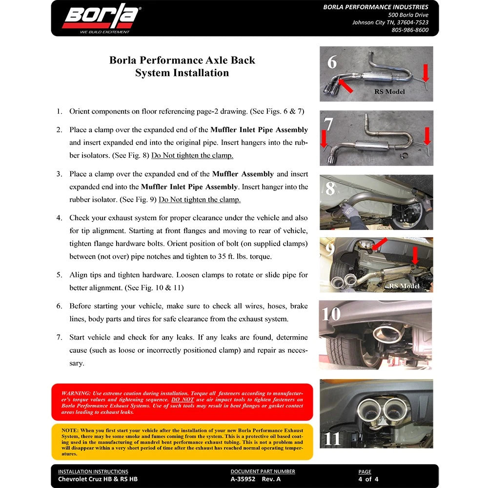 Borla Axle-Back Exhaust System - S-Type | 2017-2019 Chevrolet Cruze Hatchback 1.4L (11945)