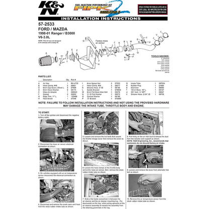 K&N Performance Intake Kit | Ford Ranger / Mazda B3000 V6 3.0L (98-01) (57-2533)