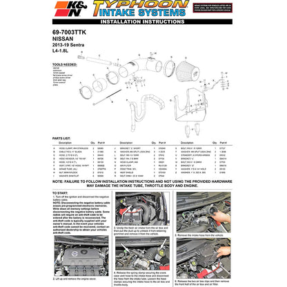 K&N 13-14 Nissan Sentra 1.8L L4 Typhoon Short Ram Intake | Nissan Sentra (13-14) (69-7003TTK)