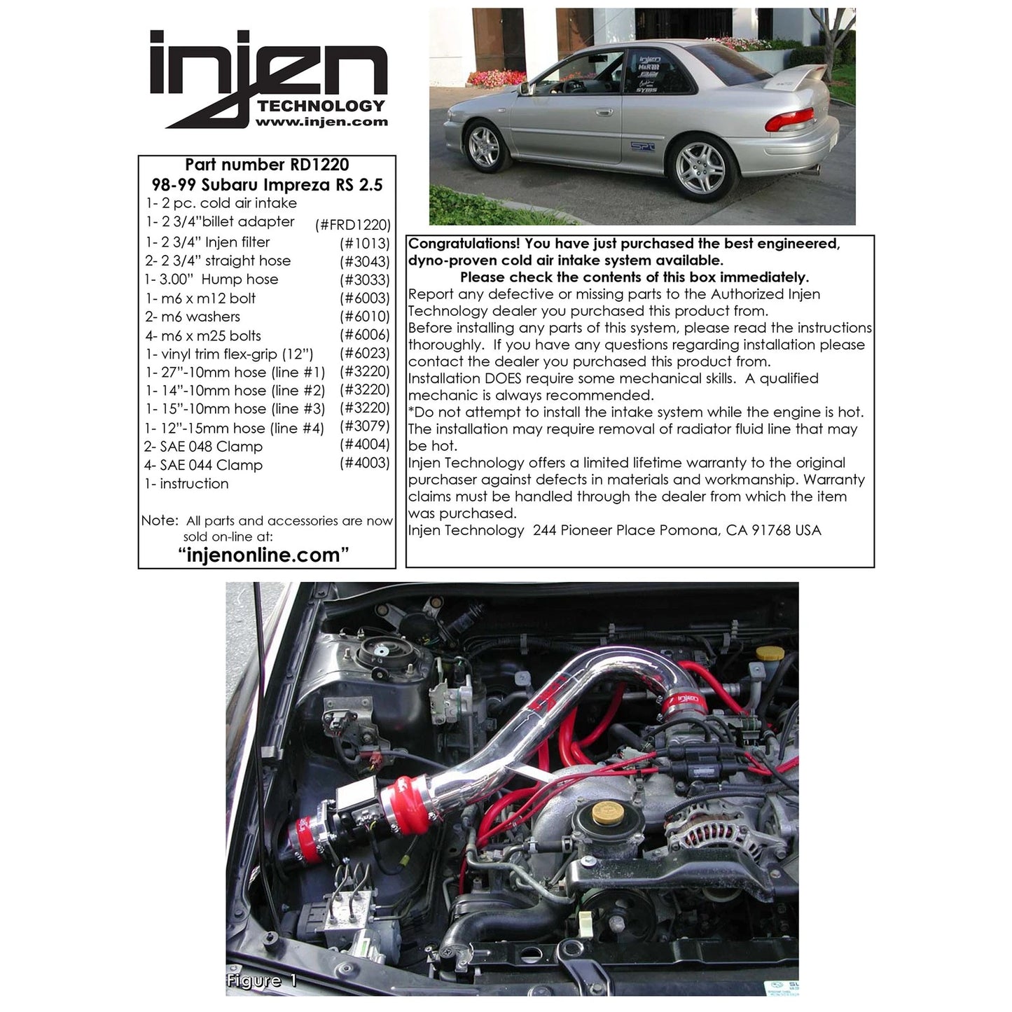 Injen Black Cold Air Intake System | Subaru Impreza 2.5L (98-99) (RD1220BLK)