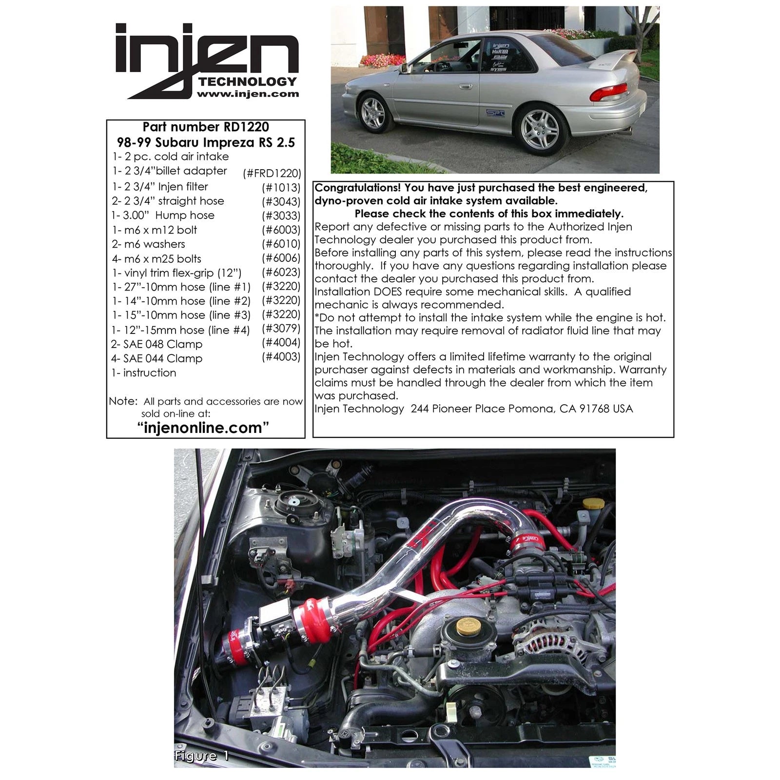Injen Black Cold Air Intake System | Subaru Impreza 2.5L (98-99) (RD1220BLK)