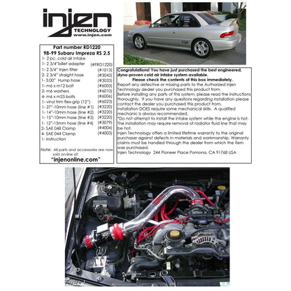 Injen Black Cold Air Intake System | Subaru Impreza 2.5L (98-99) (RD1220BLK)