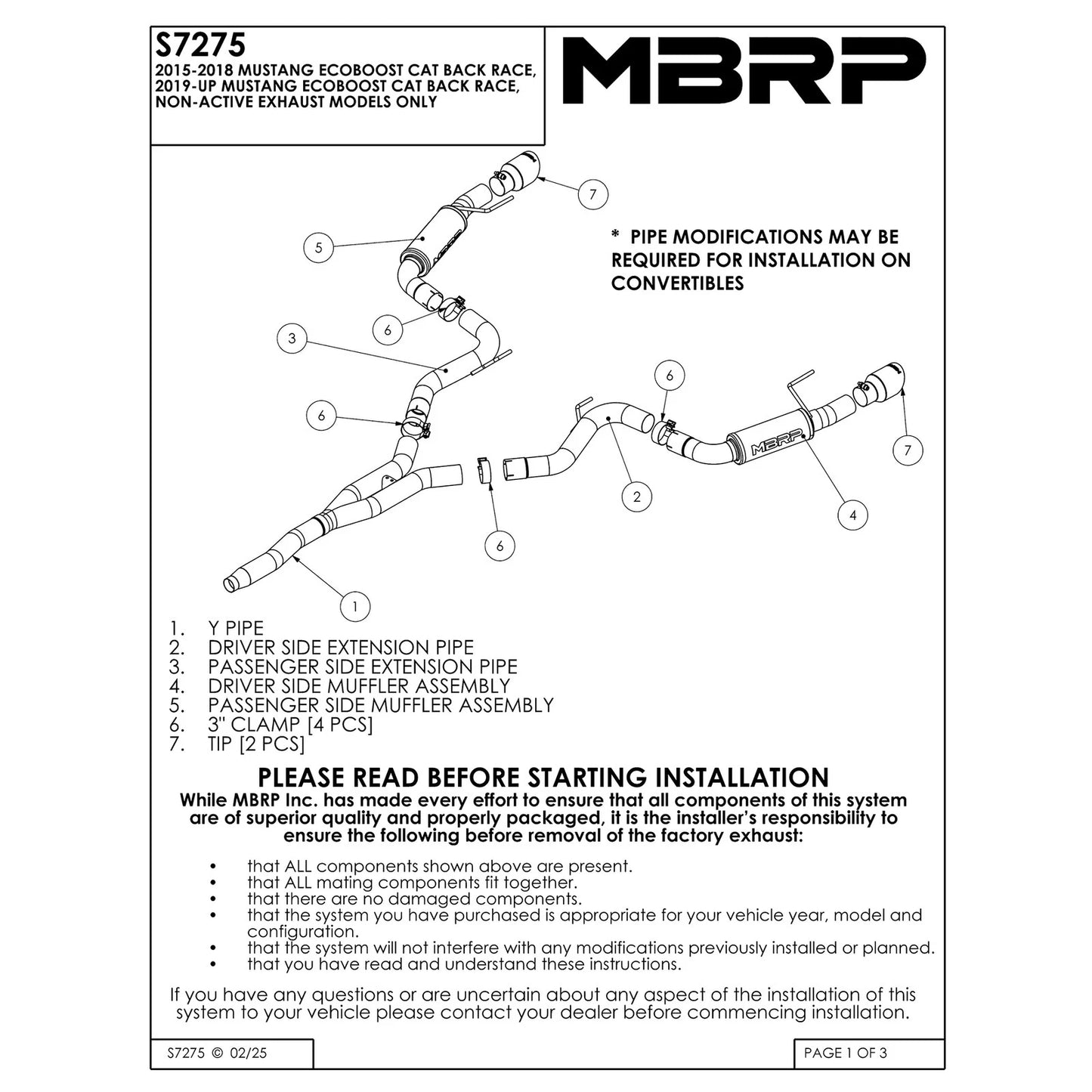 MBRP 3" Race D&S Cat-Back Exhaust w/ CF Tips | Ford Mustang EcoBoost (S72753CF)