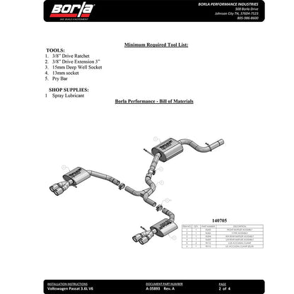 Borla Cat-Back Exhaust System - S-Type | 2016-2018 Volkswagen Passat 3.6L (140705)