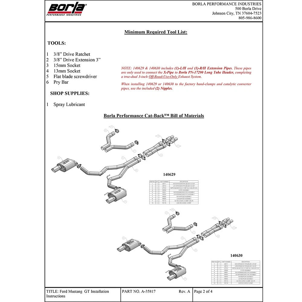 Borla Cat-Back Exhaust System - S-Type | 2015-2017 Ford Mustang Coupe 5.0L (140629)