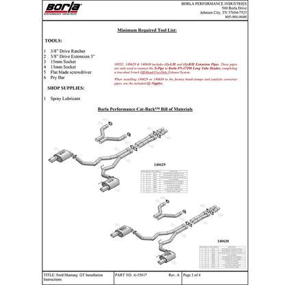 Borla Cat-Back Exhaust System - S-Type | 2015-2017 Ford Mustang Coupe 5.0L (140629)
