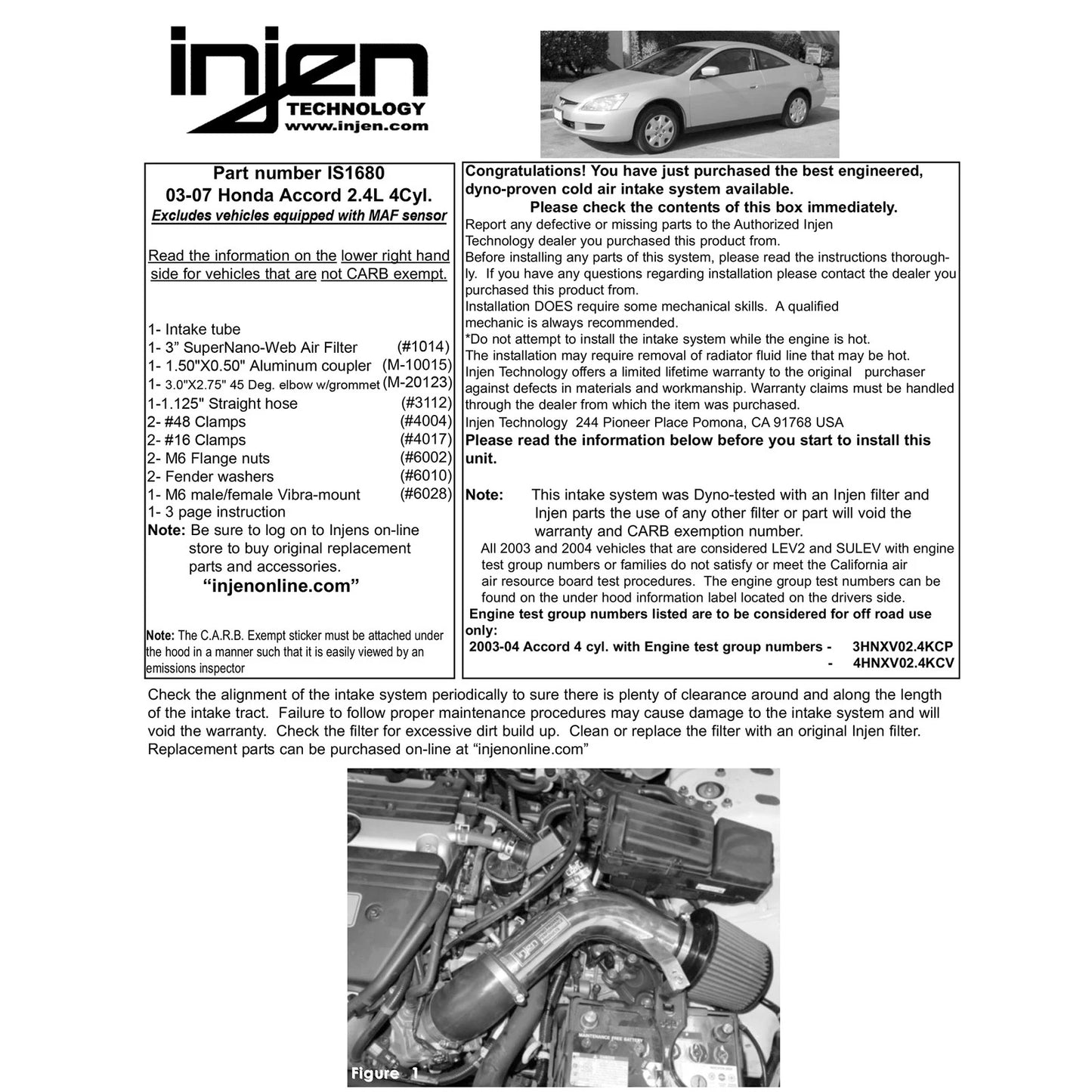 Injen Polished Short Ram Intake System | Honda Accord 4 Cyl. LEV Motor Only (03-04) (IS1680P)