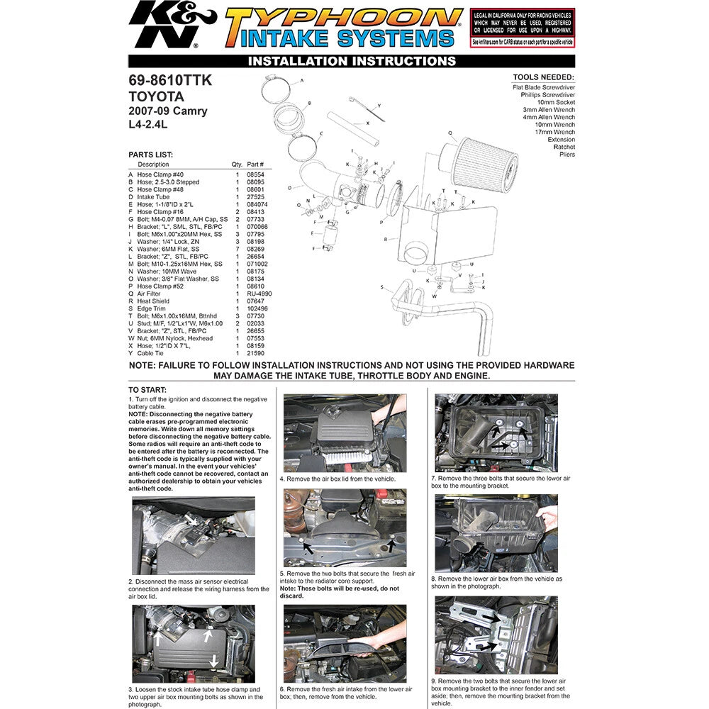 K&N Typhoon Short Ram Intake | Toyota Camry (07) (69-8610TTK)