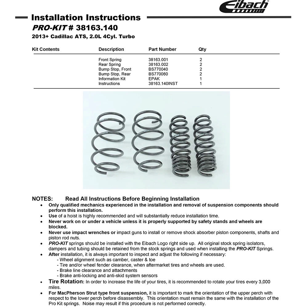 Eibach Front and Rear Coil Spring Lowering Kit (Set of 4) for 2013-2018 Cadillac ATS