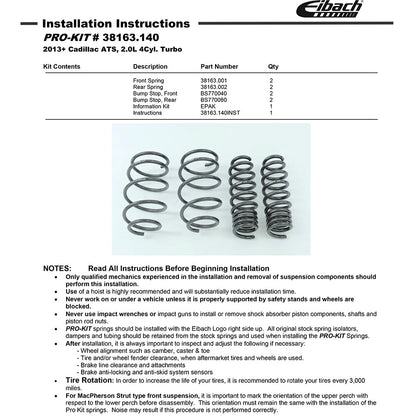 Eibach Front and Rear Coil Spring Lowering Kit (Set of 4) for 2013-2018 Cadillac ATS