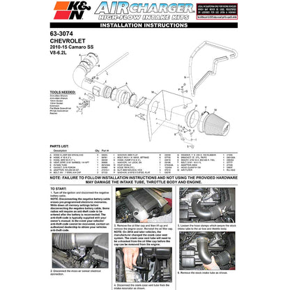 K&N Performance Intake | Chevy Camaro 6.2L V8 (10) (63-3074)