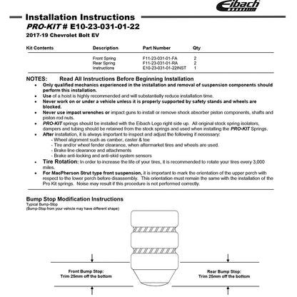 Eibach Pro-Kit | 2017-2023 Chevrolet Bolt EV (E10-23-031-01-22)