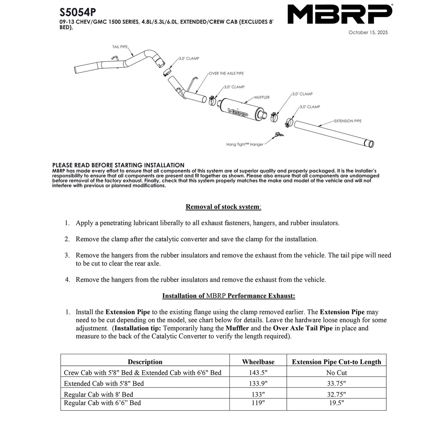 MBRP 3in. AL P Series Cat-Back Single Side Exhaust | Chevrolet/GMC 1500 4.8L/5.3L (09-13) (S5054P)