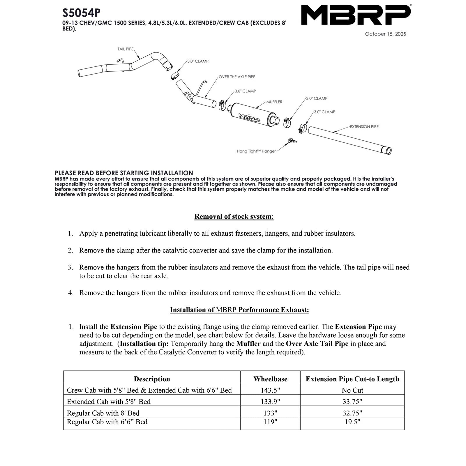 MBRP 3in. AL P Series Cat-Back Single Side Exhaust | Chevrolet/GMC 1500 4.8L/5.3L (09-13) (S5054P)