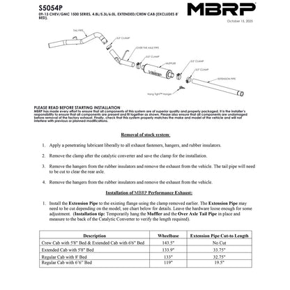 MBRP 3in. AL P Series Cat-Back Single Side Exhaust | Chevrolet/GMC 1500 4.8L/5.3L (09-13) (S5054P)