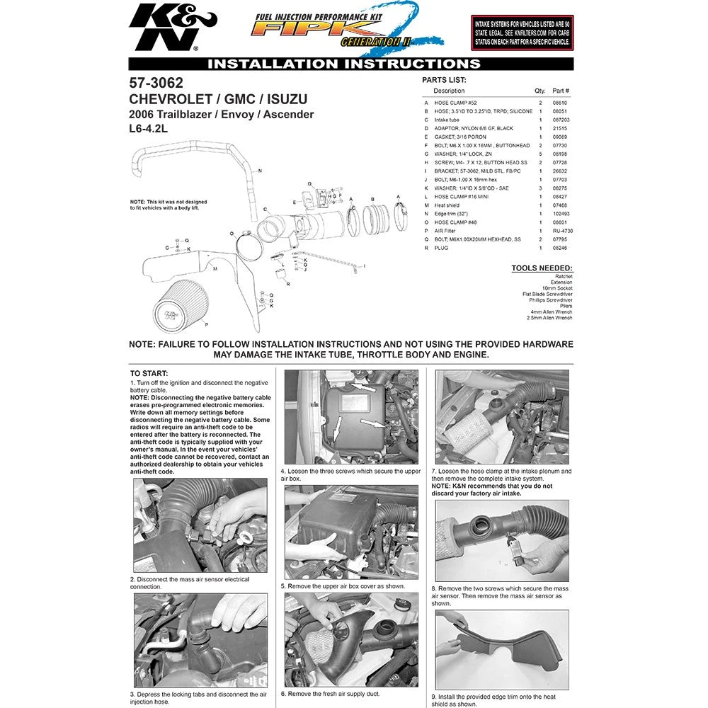 K&N 4.2L Performance Intake Kit | GM Trailblazer/Envoy (57-3062)