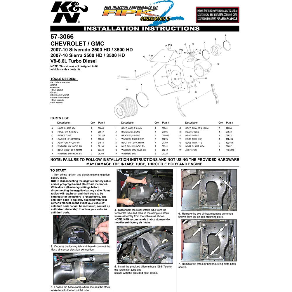 K&N Performance Intake Kit | Chevrolet 2500/3500 HD 6.6L V8 (07-10) (57-3066)